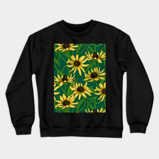 Yellow Rudbekia on dark green Crewneck Sweatshirt